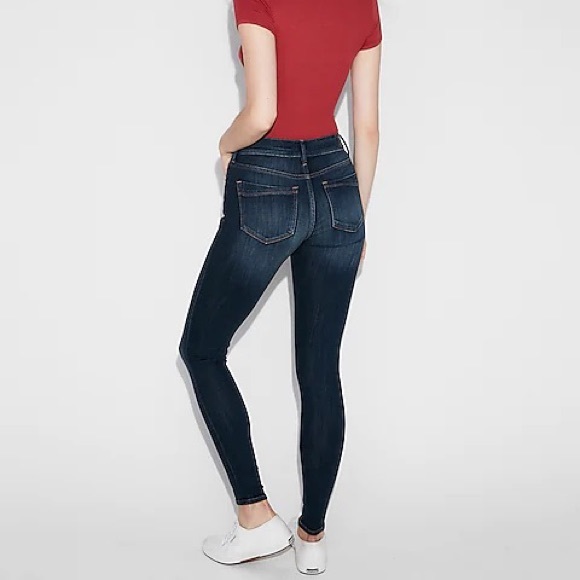 Express Mid Rise Dark Wash Skinny Jean Leggings 0 - Picture 4 of 12